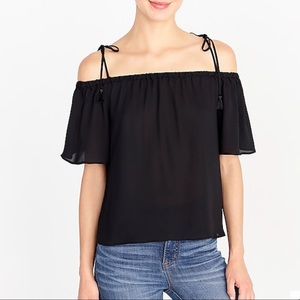 NWT J. Crew Black Tie Cold Shoulder Top